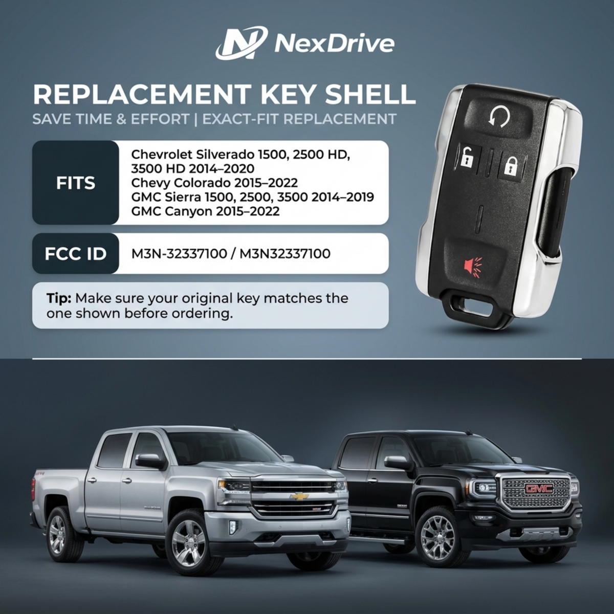 Key Fob Shell - Fits Silverado/Colorado/Sierra (2014-2021)